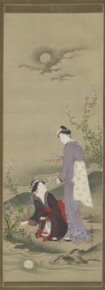 Autumn: Two women gazing at the reflection of the moon, early 19th century.