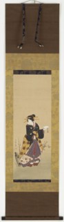 An Oiran standing by a plum tree, mid 19th century.