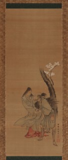 A woman and a wood gatherer under a cherry tree, late 18th-early 19th century.