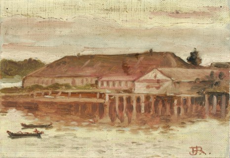 Trading Post and Wharf Buildings, Sitka, Evening, ca. 1880-1914.