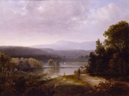 River View with Hunters and Dogs, ca. 1850.