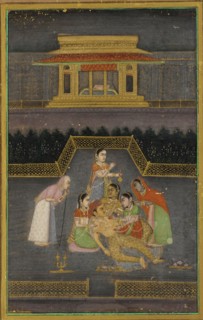 A sick man surrounded by his family, 18th century.