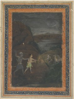 Bhils hunting deer at night, 18th century.