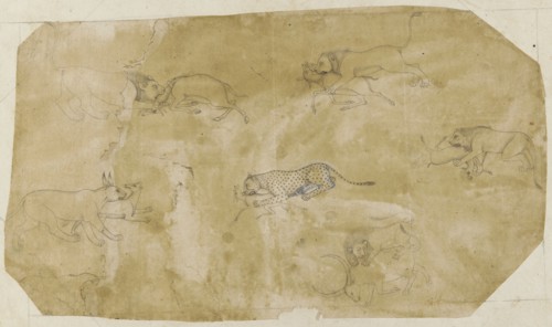 Six groups of fighting animals, 18th century.