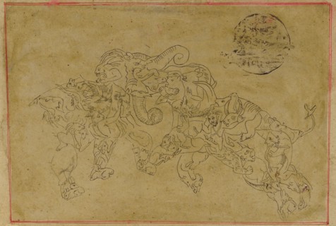 Two composite elephants, fighting, 18th century.