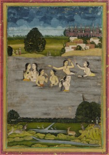 Women bathing in a lake, 18th century.