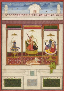 Devi with Krishna and Vishnu in a Palace, ca. 1645-1655.