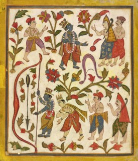 Krishna and the Bow, folio 24 from the "Tula Ram" Bhagavata Purana, ca. 1720.