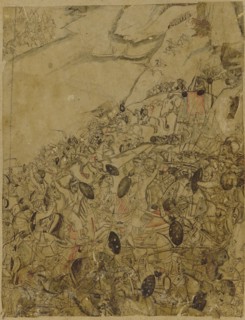 A Battle on the banks of a river, late 17th century.