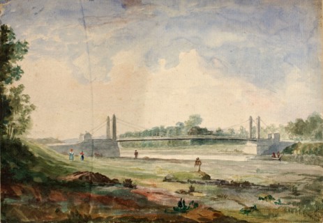 Suspension Bridge over the Arno, near the Cascine, Florence, 19th century.