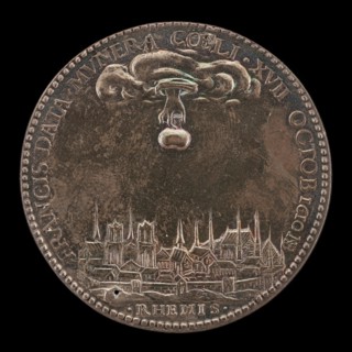 Hand Holding Sacred Ampulla over Rheims [reverse], 1610.
