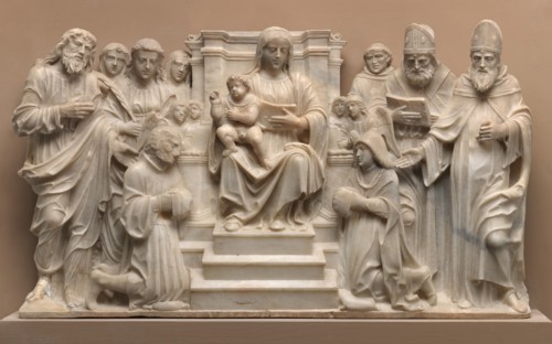 Madonna and Child with Saints and Donors, 1490s. Probably by Gasparo Cairano.