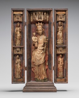 Figures from a Retable of the Virgin and Child, with Saint Catherine of Alexandria, Saint Apollonia, Saint Margaret of Antioch, and (possibly) Saint Mary Kleophas, c. 1440/1460.