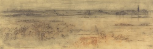 Seascape with a Fortified City at Right, Islands at Left and a Cottage in the Foreground, c. 1882.