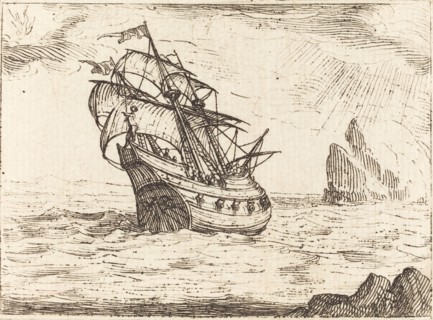 Ship Navigating Near Rocks.