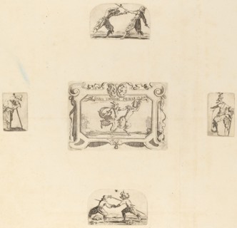 Soldiers. [Swordfighting and mythological scene].