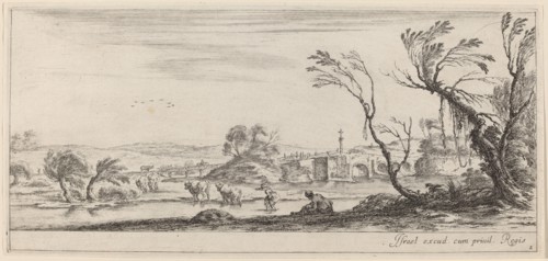 Landscape with Peasant Preparing to Cross a Stream, in or before 1647.