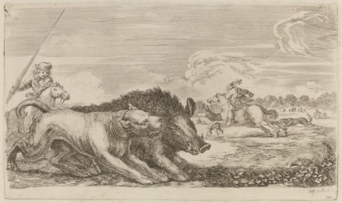 Boar Chased by a Dog.