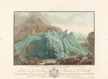 La Lutschinen sortant du Glacier inférieur du Grindelwald, 1785. [The Lütschine flowing from the lower Grindelwald glacier, Switzerland].