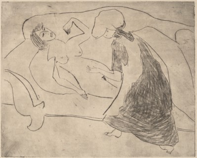 Girl, with Another Rubbing Her Belly, 1910.
