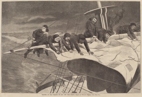 Winter at Sea - Taking in Sail Off the Coast, published 1869.