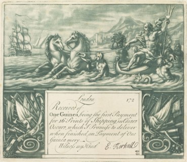 Subscription Receipt, 1720s. [Sea-god in chariot pulled by hippicamps].