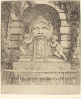 Fountain: Grotesque, Children and Basin (Une fountaine: Masque, enfants et bassin).