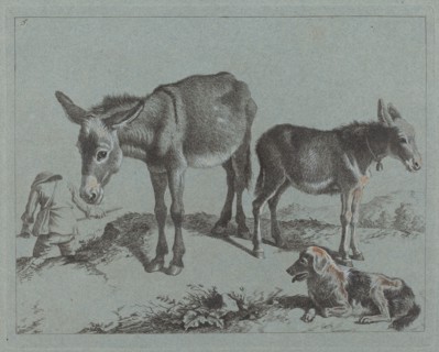 Donkey with her Foal, a Dog, and a Peasant Man, 1762/1763.