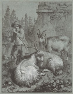 Shepherd Playing a Flute with Goats, 1764.