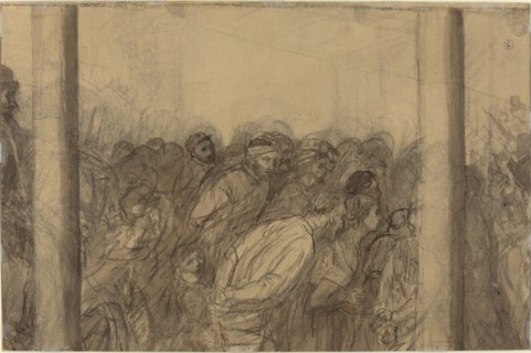 Crowd of People Seen between Two Columns [verso].