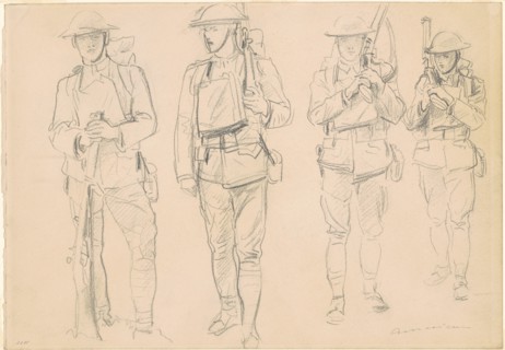 Studies for "Entering the War" [recto], 1918.