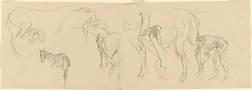 Studies for "Shoeing Calvary Horses at the Front" [recto], 1918.