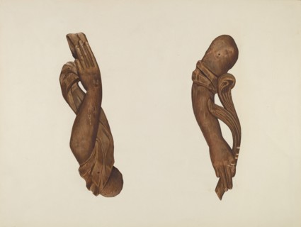 Pair of Carved Wooden Arms, c. 1937.