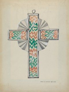 Tin and Painted Glass Cross, c. 1937.