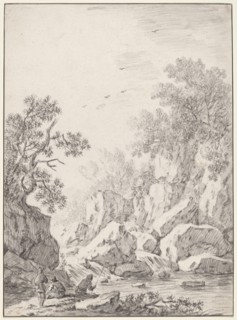A Waterfall by Rock Cliffs, 1750s(?).