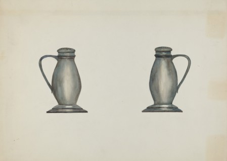 Pewter Salt and Pepper Shakers, c. 1937.