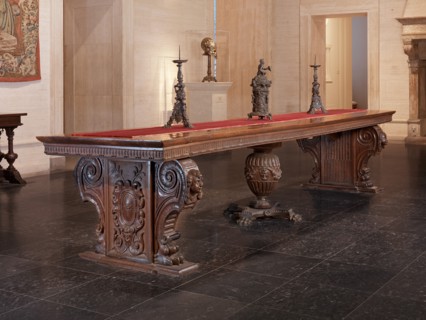 Large Walnut Table with Uberti Arms, c. 1500.