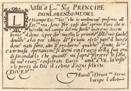 Dedication to Don Lorenzo de' Medici, c. 1622.