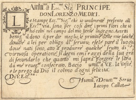 Dedication to Don Lorenzo de' Medici, c. 1617.