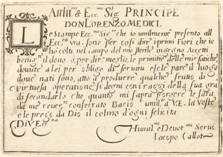 Dedication to Don Lorenzo de' Medici, c. 1622.