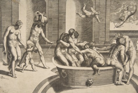 Men and women bathing, some embracing, 1531-76.