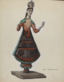 Large Painted Wooden Saint-Virgin Mary, c. 1937.