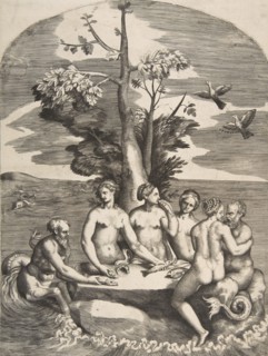 Two sea gods accompanied by four nymphs, 1531-76.