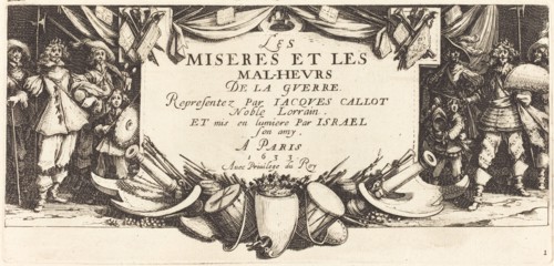 Title Page for "The Large Miseries of War", c. 1633.