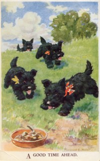 A Good Time Ahead, 1930s. Scottie dogs with ribbons.