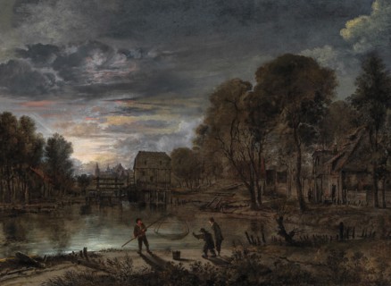 A nocturnal landscape with fishermen. Private Collection.