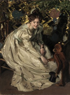 Woman in Arbor with Monkey, late 19th-early 20th century.