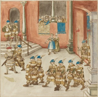 Procession of Knights Viewed by Ladies on a Balcony, c. 1515.