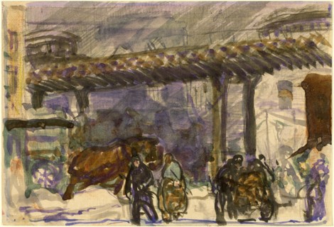 A Winter Day - Under the Elevated near Brooklyn Bridge, c. 1907.