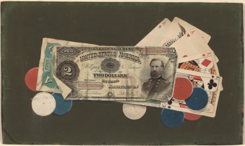 Trompe l'Oeil: A Full House with Chips, $2 and $5 Bills, c. 1895.